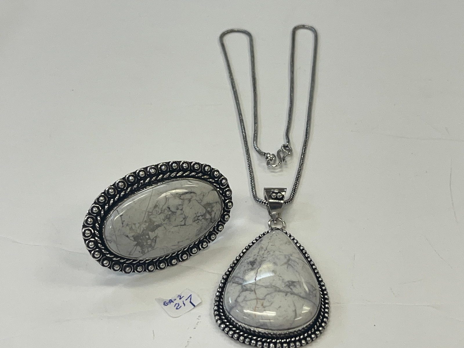German Silver Necklace & Ring with Howlite Stones (1 of 5)