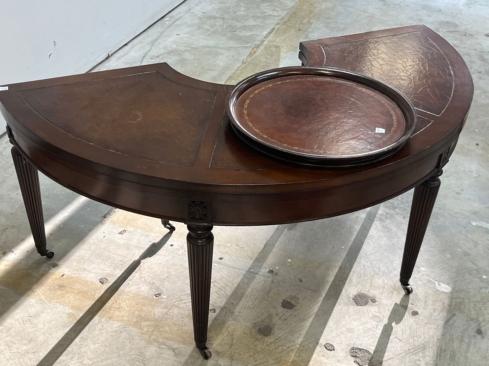 VTG Weiman Hinge Top Leather/Mahog. Demilune Game Table (1 of 8)