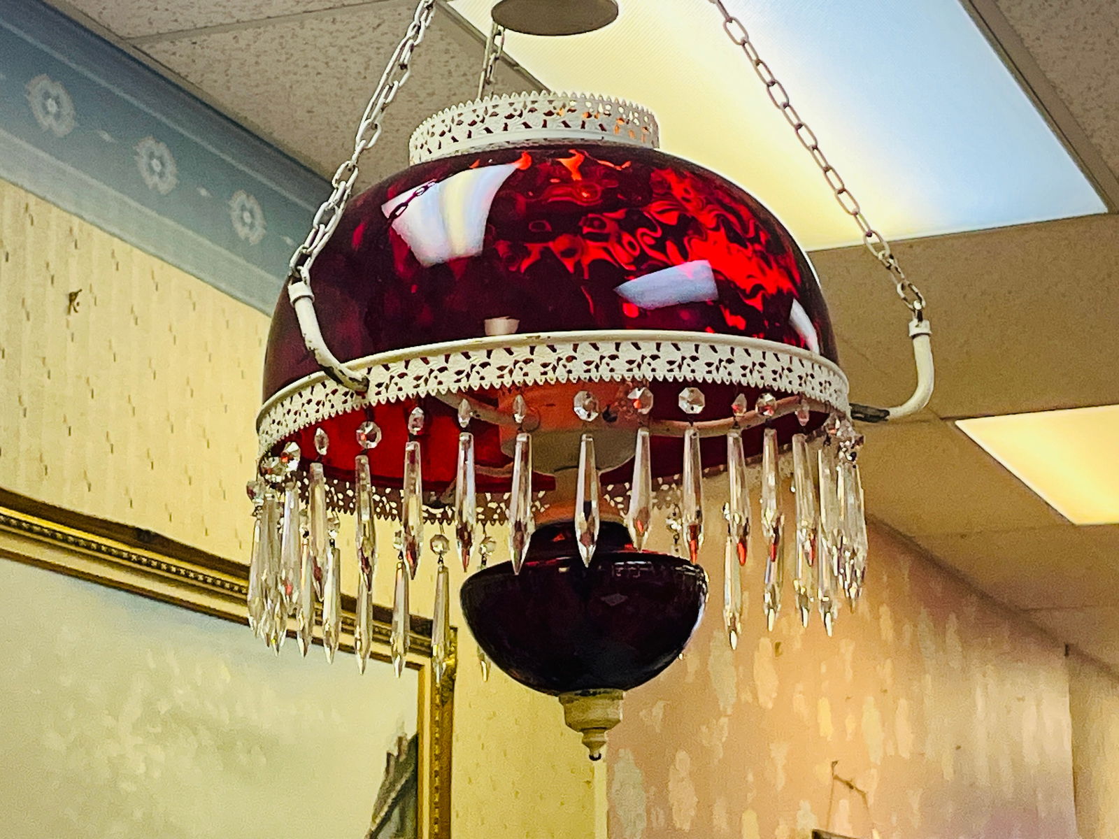 VTG Ruby Red Victorian Hanging Parlor Light (1 of 2)