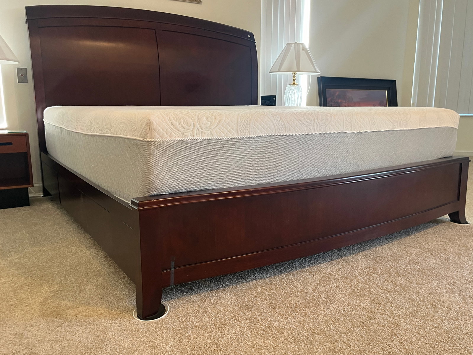 Mahogany King Bed: Mahogany King Bed with Pull-out Drawers on each side.250500100