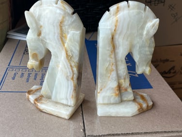 Alabaster Knight Bookends