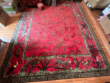 Red Area Rug Ringed w/Animals