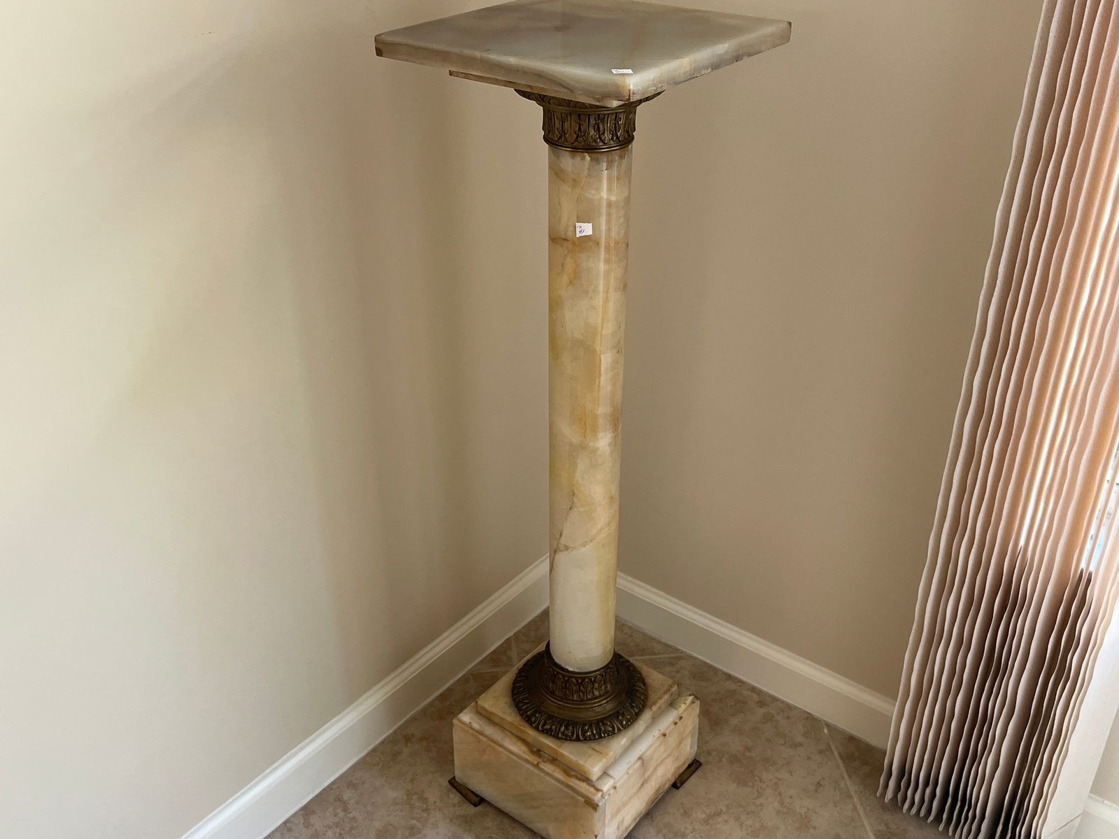 Alabaster Pedestal: VTG Alabaster Pedestal, 41.5h x 11.75sq.