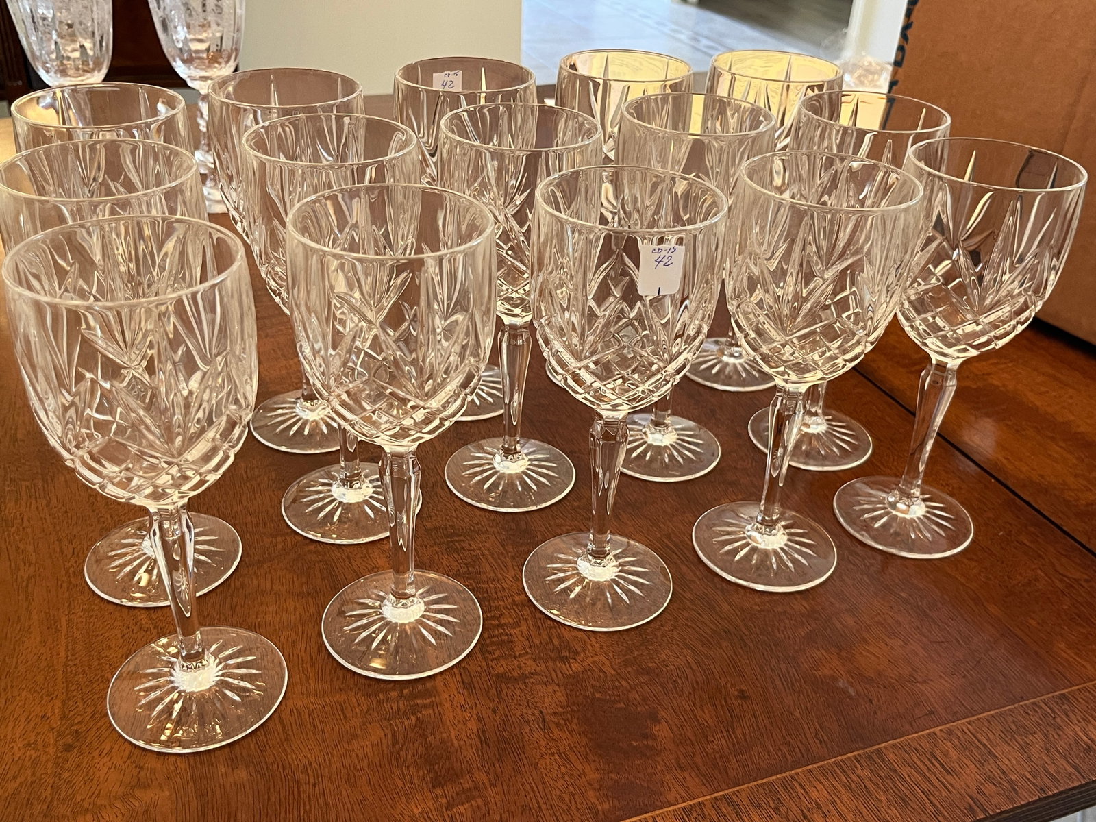 15-Cut Glass Wine Glasses: (15) Cut Glass 8"h Wine Glasses