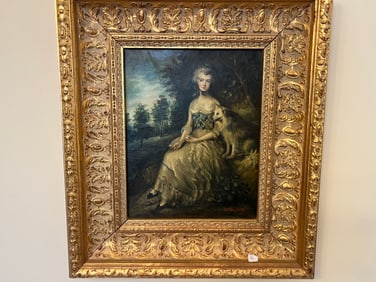 Oil/Canvas 'Lady w/Dog'