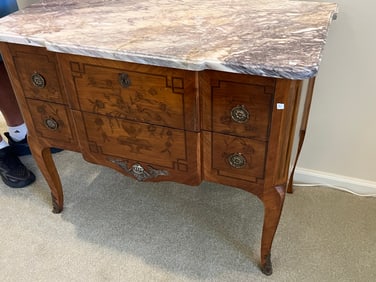French Country Marble Top Chest of Drawers