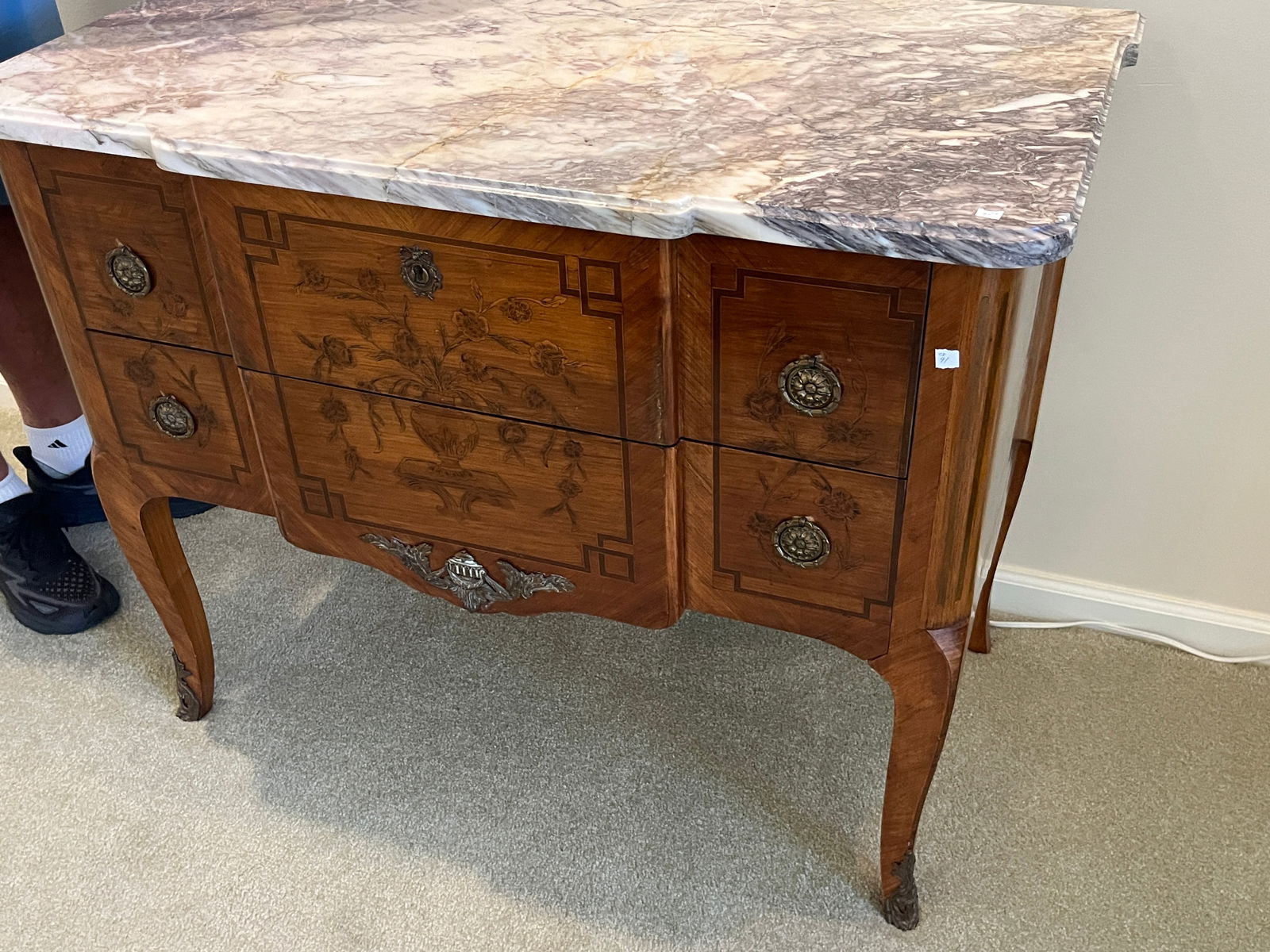 French Country Marble Top Chest of Drawers (1 of 5)