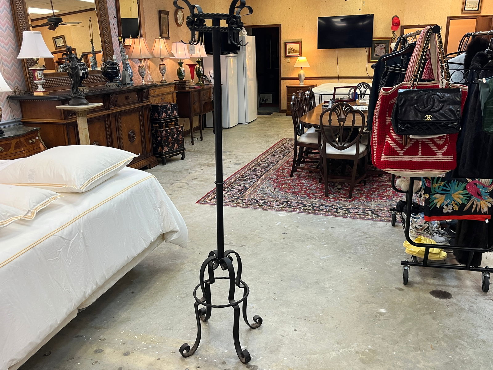 VTG French Wrought Sculptured Coat Stand: VTG French Wrought Sculptured Rotating Coat Stand c.1930's, 67"h