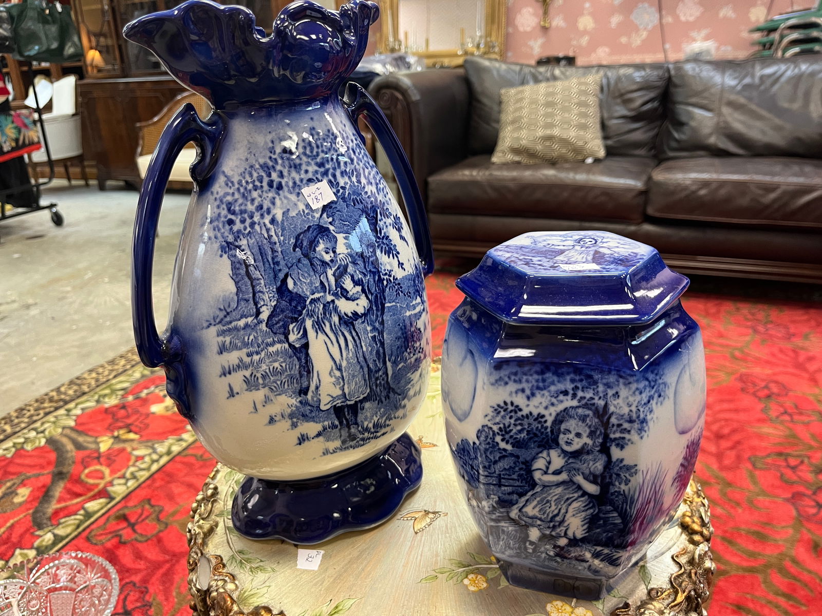 Blue White Oval Vase & Covered Jar (1 of 4)