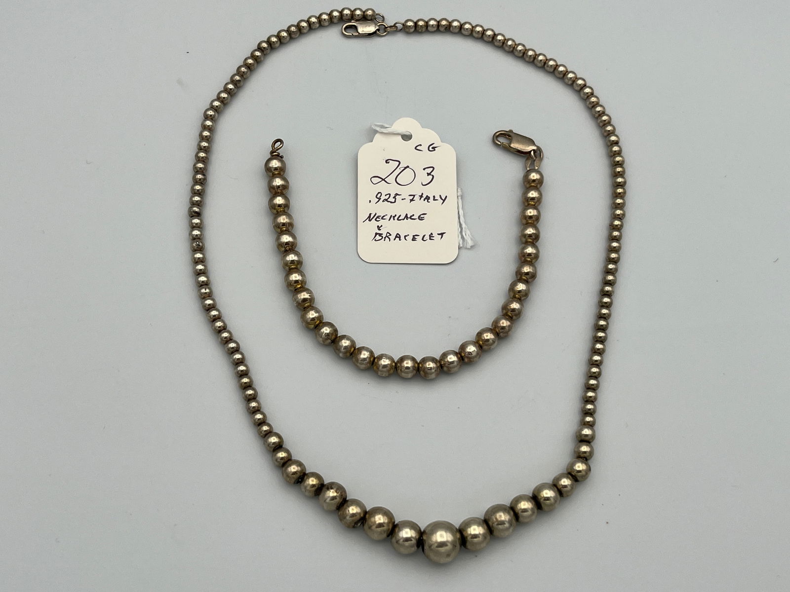Sterling Necklace/Bracelet: Matching Beaded Necklace & Bracelet .925-Italy