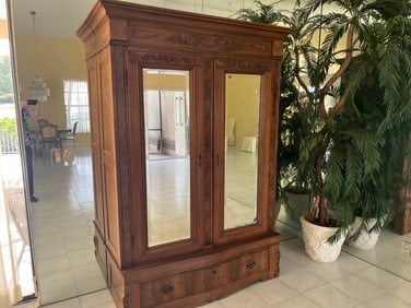 19th c. Double Mirror Door Armoire