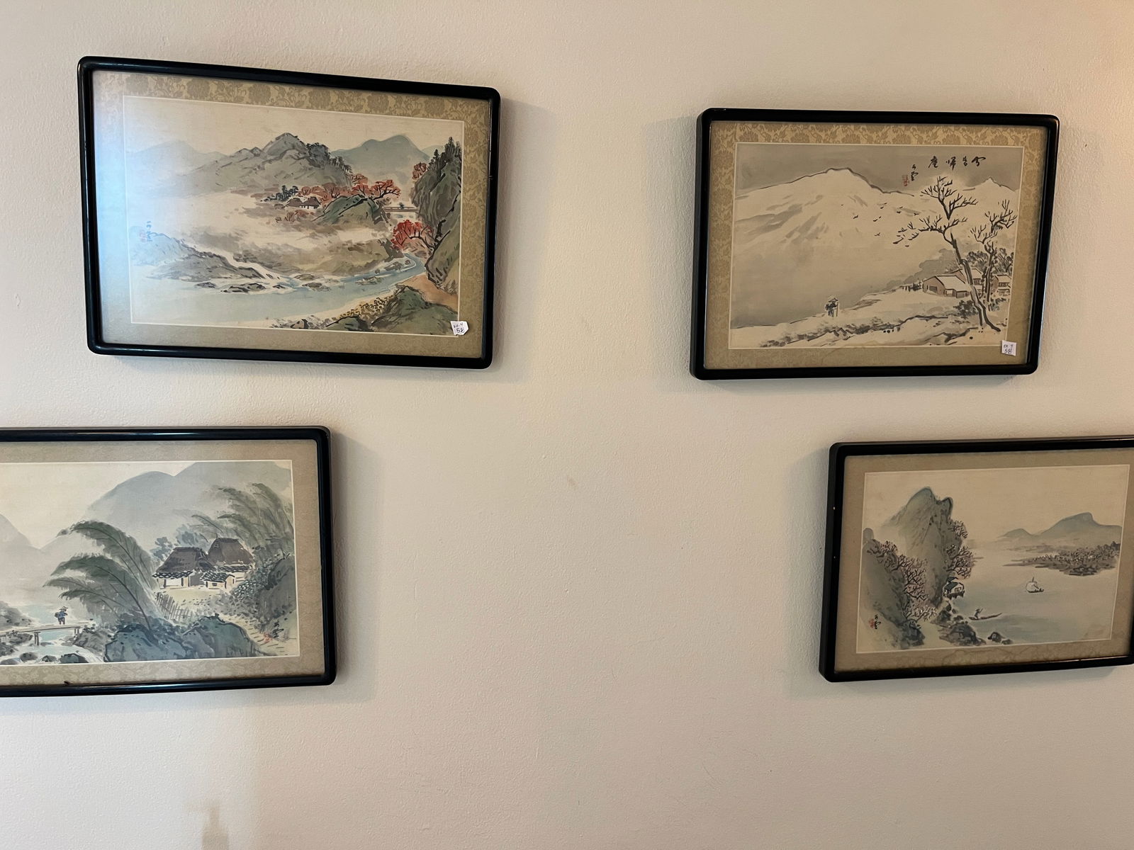 4-Asian Paintings on Silk: 4-Framed Asian Paintings on Silk