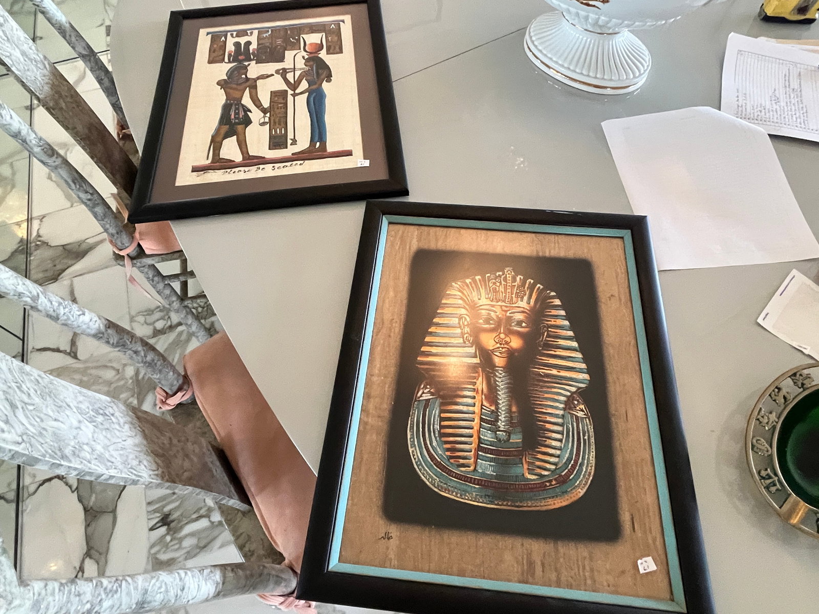 Painting on Papus & Print King Tutankhamun: Painting on Papus of Ancient Egyptian Mythology & Print of King Tutankhamun