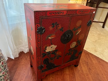 Red Lacquer 2-Door Asian Cabinet