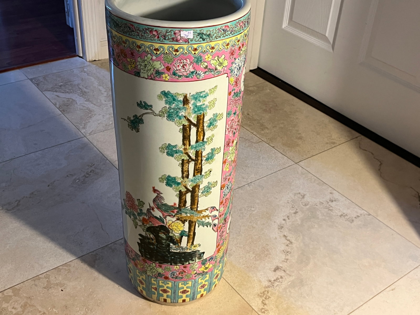 Chinese Famille Porcelain Umbrella: VTG Chinese Famille Porcelain Umbrella 24"h Stand