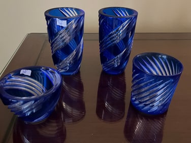 4-Blue Cut to Clear French Crystal Art