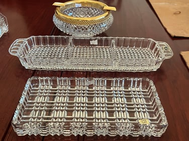 3pcs. 2-Serving Trays & Gold Rim Ashtray