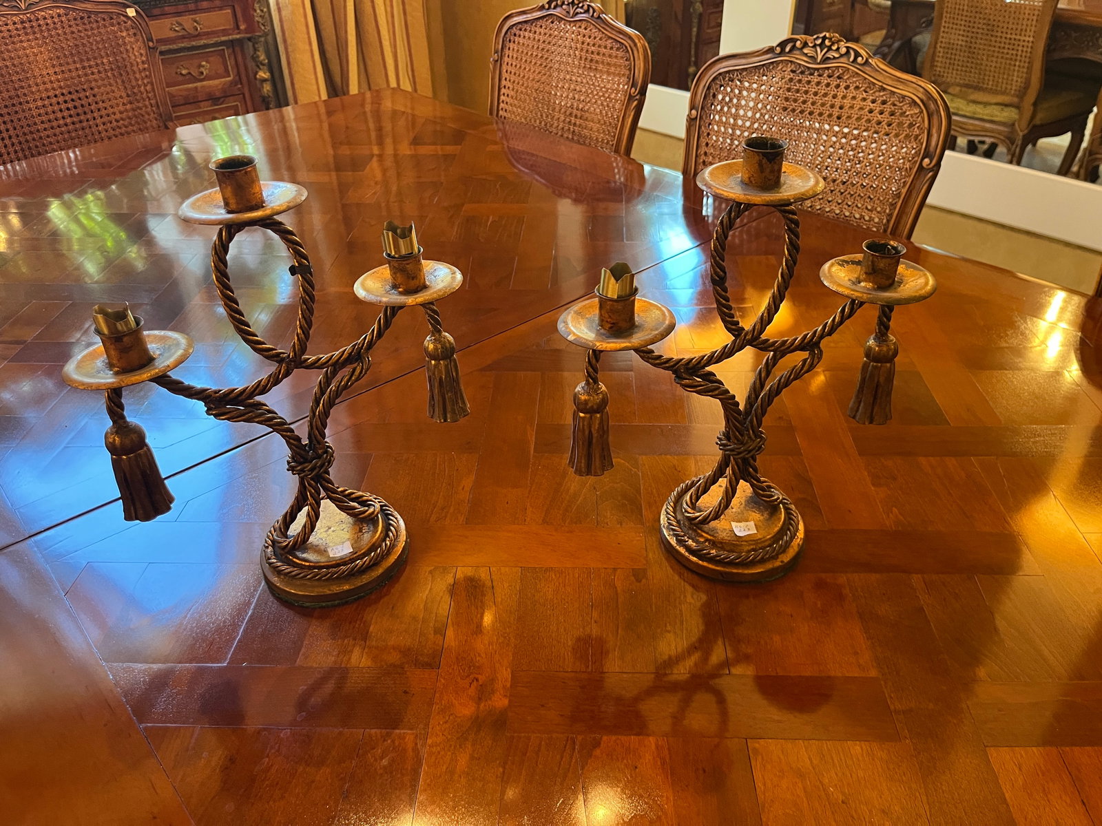 Pair Italian Rope 3-lite Candle Holders (1 of 2)