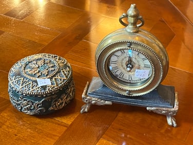 Miniature Clock & Rd. Covered Box