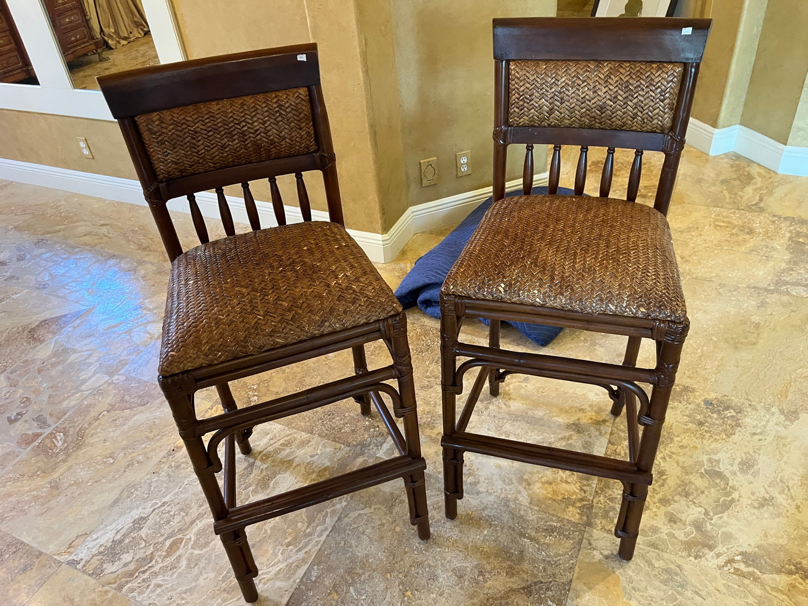 (2) Bamboo/Wicker Bar Stools (1 of 3)