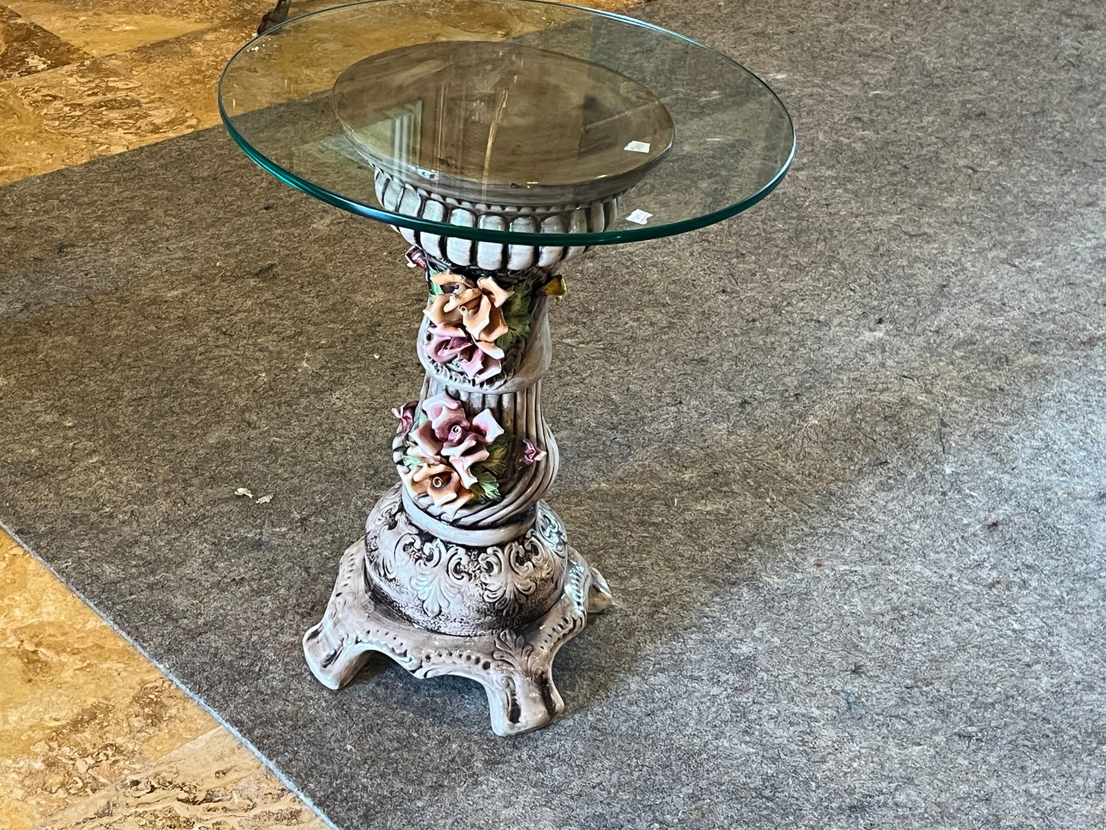 Glass Top Capodimonte Pedestal Table (1 of 4)