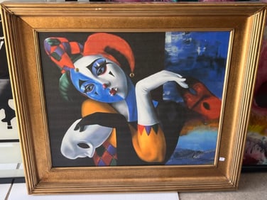 Gold Frame Computer Image 'Clowns'
