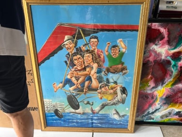 Chaotic Print Depicting People in a Hand Glider