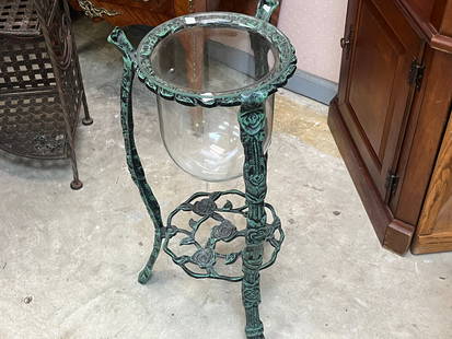 VTG Green Iron Stand Candle Holder: VTG Green Iron Stand Candle Holder, 26h x 13dia.