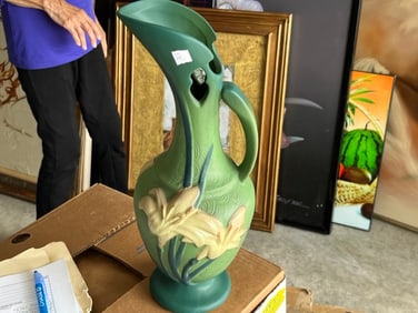 Green Pitcher Vase marked on bottom Roseville