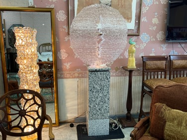 Sunwaves by Terry Balle Illuminated Acrylic Sculpture Sitting on a Lighted Marble Pedestal