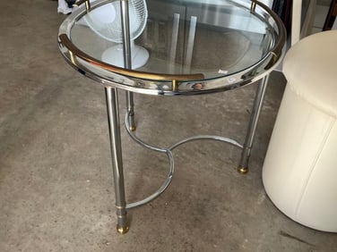 Glass Top MCM Chrome & Brass Table