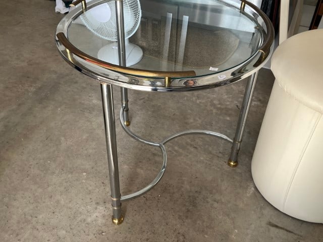 Glass Top MCM Chrome & Brass Table (1 of 2)