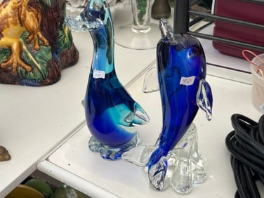 Cobalt/Clear Dolphin & Duck Art Glass
