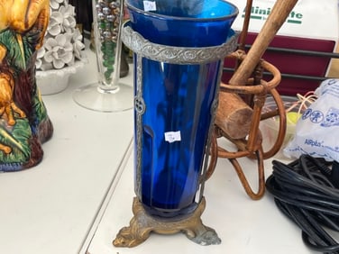 Cobalt 12"h Candle Holder in Dolphin Footed Stand