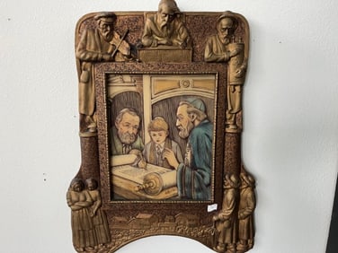 VTG Artini Arts Inc. Engraving Jewish Boy Rabbi Hand Painted Etched 4d Framed Wall Art NY