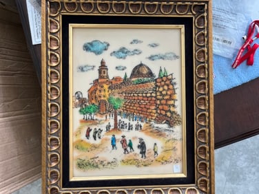 VTG Artini Arts Inc. Engraving Jewish Wailing Wall Hand Painted Etched 4d Framed Wall Art NY
