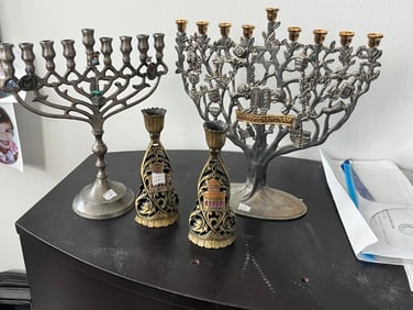 2-Menorahs plus Pair Candle Sticks