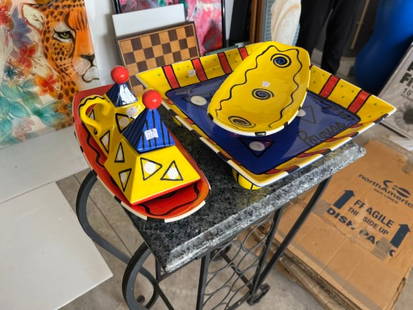 4pcs. MCM BROUSSARD Art Pottery Hand Painted Signed: 4pcs. MCM BROUSSARD Art Pottery Hand Painted Signed