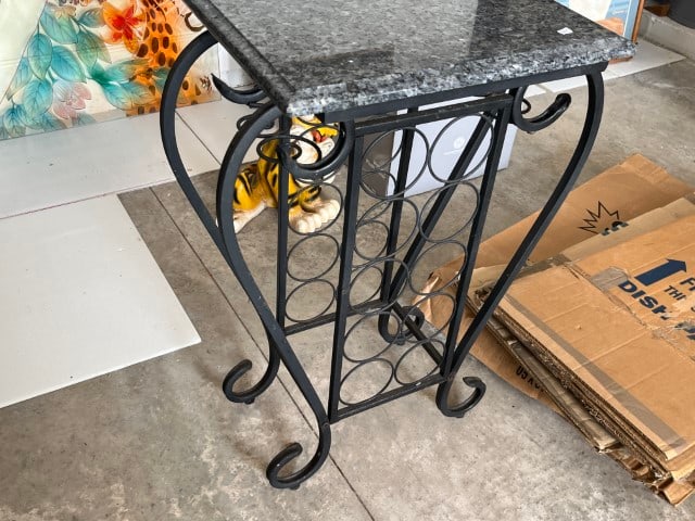Black Iron Wine Stand with added Granite Top: Black Iron Wine Stand with added Granite Top, 31h x 23w x 14d