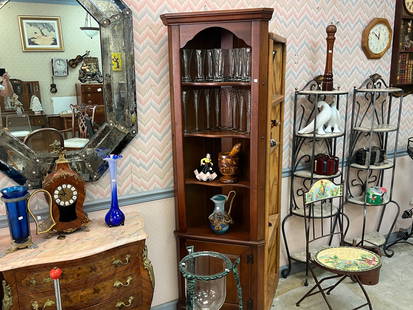 Fruitwood Corner Cabinet: Fruitwood Corner Cabinet, 75h x 25w x 15d