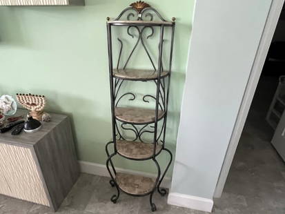 Pair 5-Marble Shelf, Iron Frame Eterageres: Pair 5-Marble Shelf, Iron Frame Eterageres