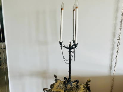 Fr. Bronze Empire Lighted Candelabrum: VTG French Bronze Empire Lighted Candelabrum, Total Height 34"h x 7w (need to replace the candle covers)
