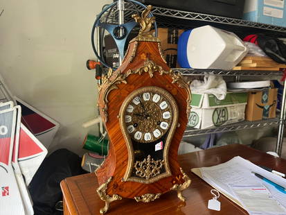 VTG Walnut French Style Mantle Clock: VTG Walnut French Style Mantle Clock with attached ormolu