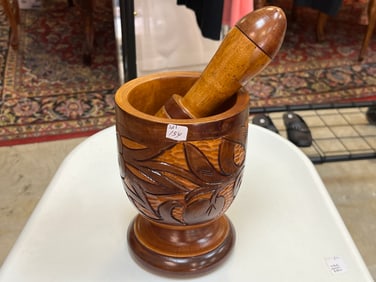 Wood Carved Pedestal & Motar