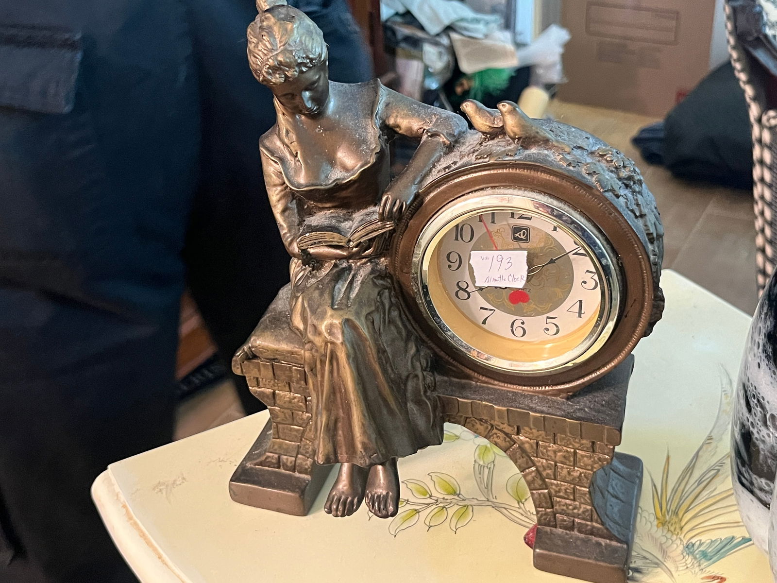 Crosa Quartz Bronze Mantel Clock, Lady Reading (1 of 3)