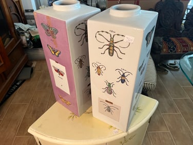 Pair Porcelain Insect Vases