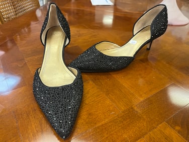 Badgley Mischka Black Satin Sparkle Heels