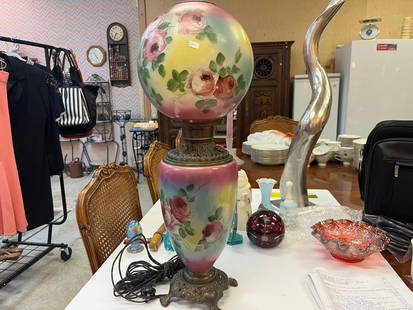 Victorian Electrified Oil Lamp, 24.5h (needs flute): Victorian Electrified Oil Lamp, 24.5h (needs flute)