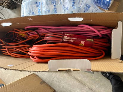 BOX FULL OF EXTENSION CORDS: BOX FULL OF EXTENSION CORDS