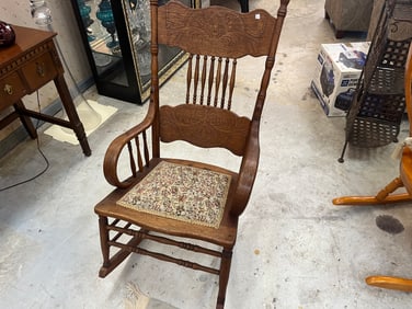 Antique Pressed Oak Back Rocker
